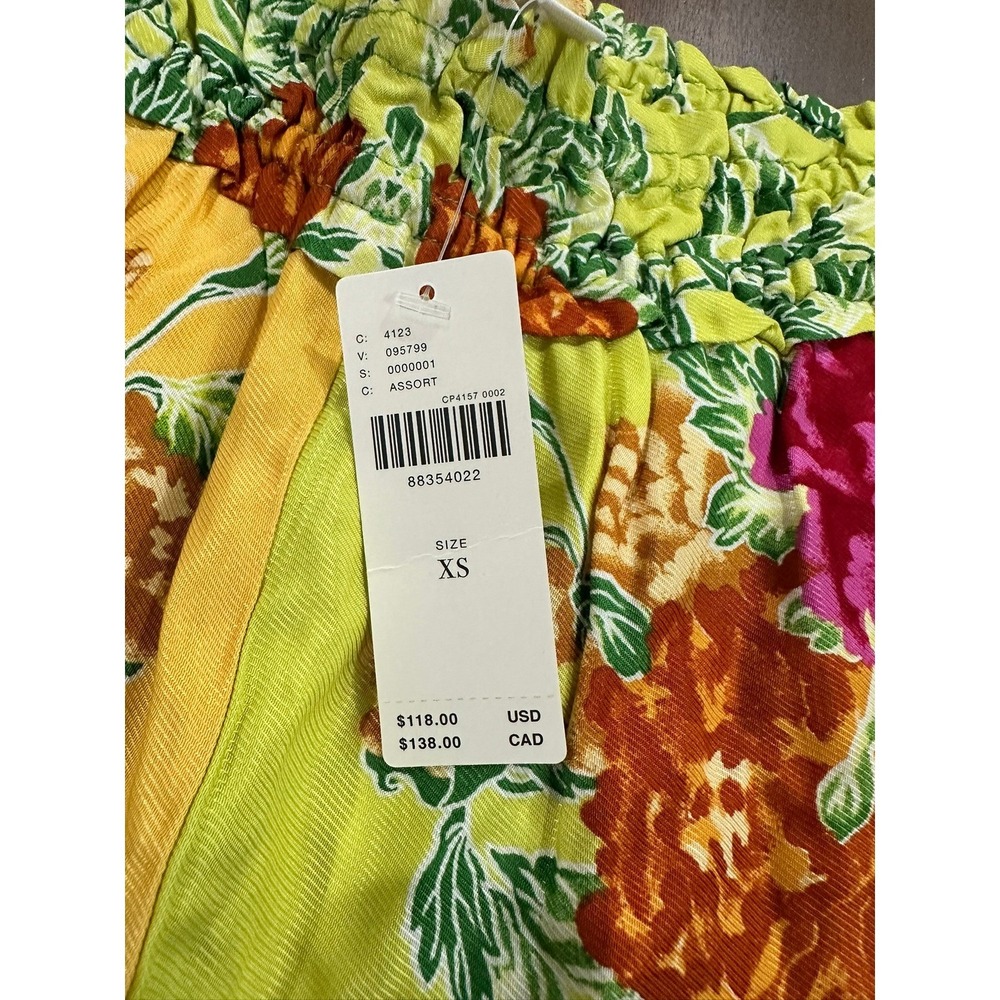 Anthropologie Floral Scarf Print Wide Leg Pants Smocked Waist Multi XS New - Picture 3 of 9